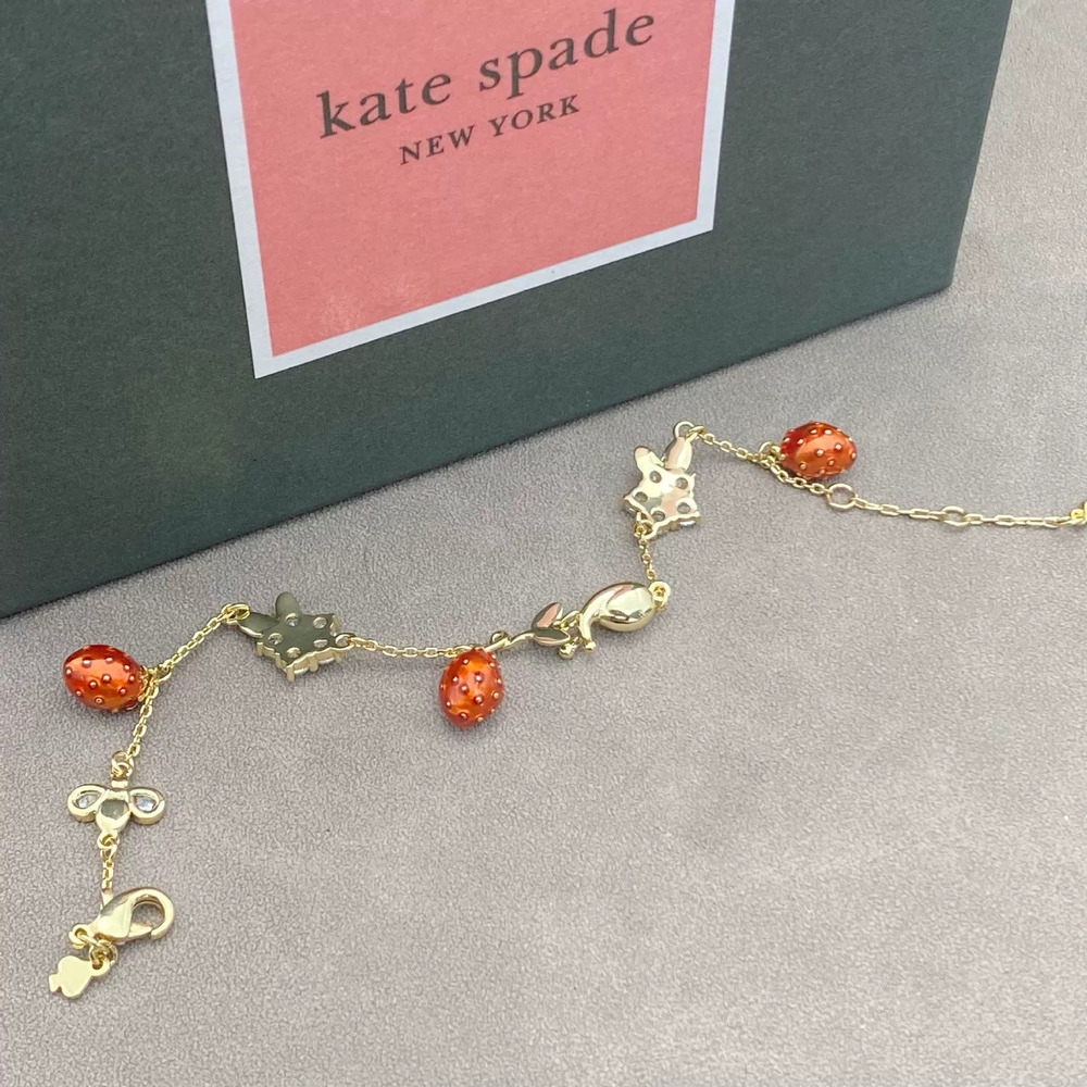 kate spade Enamel Pearl Flower Strawberry Metal Bracelet Necklace - Picture 4 of 6